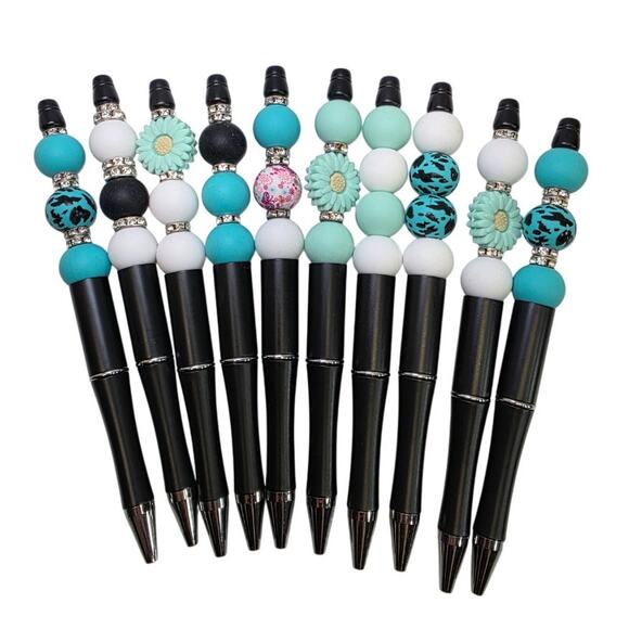 Unbranded Other - NEW Custom Black Ball Point Pens, Daisy, Flower, Gem, Silicone Beads, Turn-Click